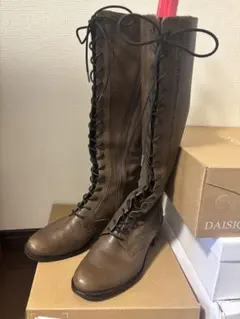 あしながおじさん☆ブラウンレザー レースアップ ロングブーツ
