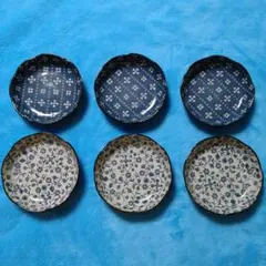 青い花柄陶器小 皿6枚セット