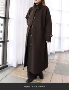 moment+ ライトニットメ ルトンスタンドカラーケープコートM ブラウンのサムネイル