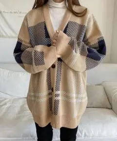 Revo. ビックチェック Vネック ニット カーディガン ユニセックス　韓国