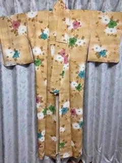 着物　小紋　花模様　セミアンティーク