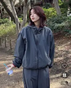 インフルエンサー着用 nugu フード付き ブラック ナイロンジャケット