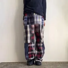 USA 一点物 古着 フランネル リメイク パッチワーク ワイドパンツ チェック
