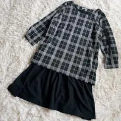 美品】23区 異素材ドッキングワンピース 大きいサイズ 3L 日本製 黒×白 