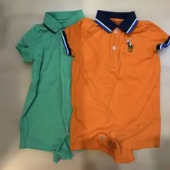 オレンジ・グリーン ポロロンパース 2点セット　70