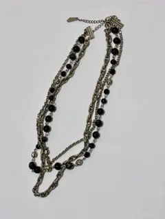 ヴィンテージ 3連ネックレス 黒ビーズ×チェーン フランス製 未使用