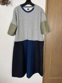 ハンドメイドjunglegym作家様パッチワークデザイン 七分袖ロングワンピース