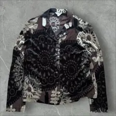 Vintage ネルシャツ 長袖 ブラウン 総柄 メンズ レディース 古着