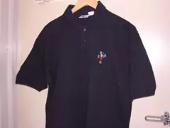 90s 00s ミッキーマウス ワンポイント刺繍 ポロシャツ M 黒