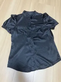 ZARA WOMAN シルク半袖ブラウス ブラック S-074