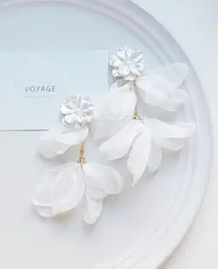 【再販】シフォン ピアス イヤリング ブライダル フラワー ハンドメイド