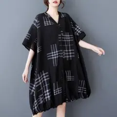 大きいサイズ 着痩せ シャツワンピース オシャレデザイン V字襟 チェック