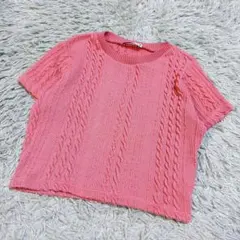 ZARA ザラ ケーブルニット 半袖 サマーニット ピンク L　クルーネックのサムネイル