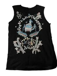 DIESEL ノースリーブTシャツ レディースL相当 ブラック プリント アート