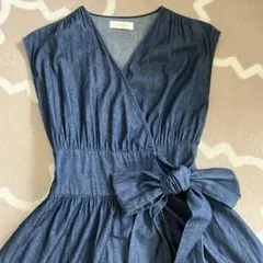 アンドクチュール デニム ビッグリボン カシュクールワンピース Mサイズ
