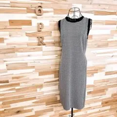 【ローレンラルフローレン】千鳥柄 ノースリーブ ロング ワンピース M 黒×白