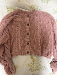 Ray Cassin ベロアモール袖ボリューム2WAYカーディガン ピンク