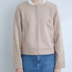 VIS エコスエードクルーネックジップブルゾン ベージュ Mサイズ