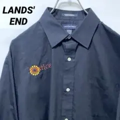T-147 LANDS'END ワークシャツ 長袖シャツ 企業刺繍黒LUSA古着のサムネイル