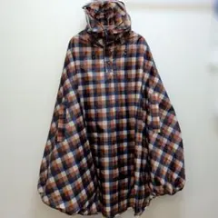 チェック柄 レインポンチョ フード付き