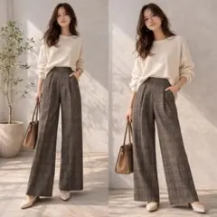 新品タグ付 LOWRYS FARM チェック柄ワイドパンツ L