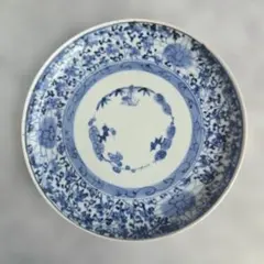 古伊万里　染付　六寸皿　江戸時代　花唐草　金直し　金継ぎ　骨董　アンティーク