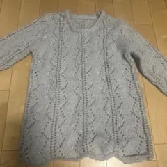 レース編みライトグレー長袖ニット