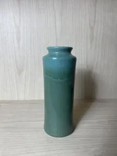 青緑色 陶器製 花瓶 円筒形