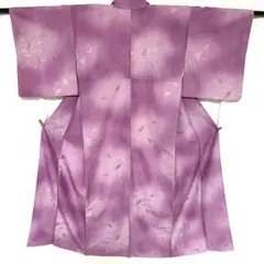 5k703 着物　袷　織の小紋　紫　銀色　柄物　和装