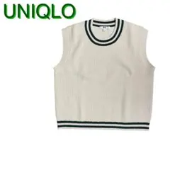 UNIQLO ニットベスト M アイボリー ×グリーン重ね着 春 【41】