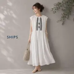 美品SHIPSシップスコットンローンドロストエンブロイダリーワンピース♪のサムネイル