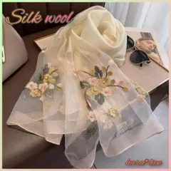 ⭐新品 大判ショール シルク ウール 桜ホワイト レディース 上品 おしゃれ a