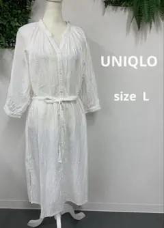 UNIQLO　ワンピース　L　七分袖　ホワイト