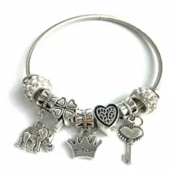 パンドラスタイル チャームブレスレット 王冠 象 白 フリーサイズ エレガント