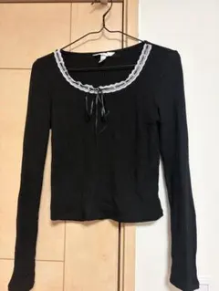 H&M 黒 リブ編み 長袖トップス US XS