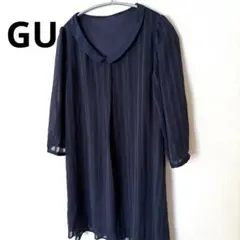 ジーユー　GU ネイビー　ストライプ　チュニック　ワンピース　レディース