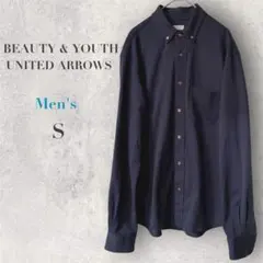 【BEAUTY & YOUTH】 長袖シャツ S ネイビー ストレッチ シンプル