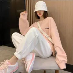 ❤️②極暖リブニットパンツ ジョガーパンツ 白 スポーツカジュアル 裏起毛