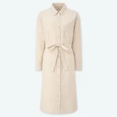 【美品】ユニクロ　コーデュロイシャツワンピース Lサイズ　オフホワイト白