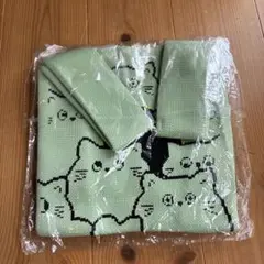 猫デザイン 緑色 ニットエコバッグ