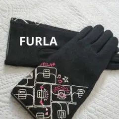 FURLA フルラ 手袋 ブラック 刺繍 ラインストーン