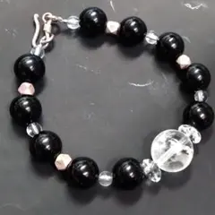 ✨未使用✨ オニキス×クリスタル パワーストーン ブレスレット（天然石／彫刻入り
