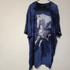 馬のグラフィックTシャツ ダークブルー ビックシルエット ワンピ