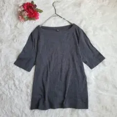 UNIQLO ユニクロ リブクルーネックTシャツ ダークグレーL 半袖 シンプル