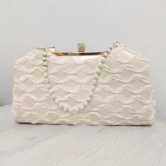 【美品】クリーム色レースパーティーバッグ