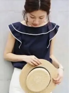 定価12100円　イエナ　トップス　ブラウス　美品　パイピング　ネイビー