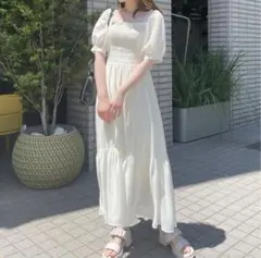 one way シャーリングロングワンピース