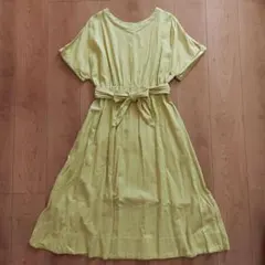 アーバンリサーチ ロッソ　半袖リネンワンピース　ライムイエロー