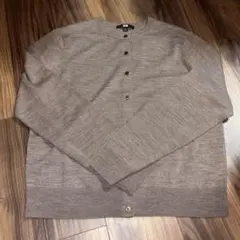 （美品）UNIQLOメリノクルーネックカーディガン　ブラウンLサイズ