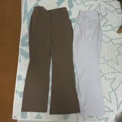 GU フレアパンツ　ブラウン、ホワイト